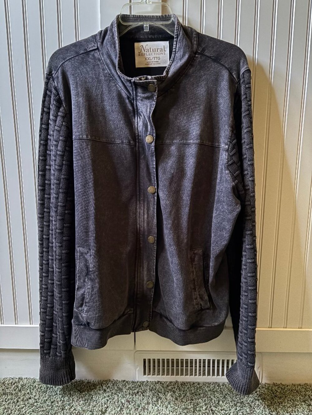 Distressed, Knit, Lightweight Jacket with Zipper. Natural Reflections